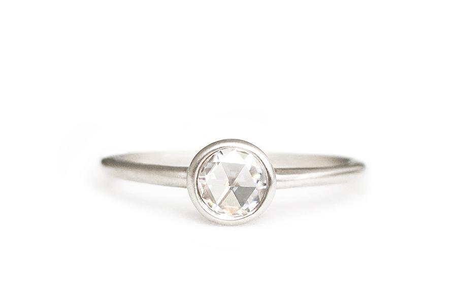 Zoe Rose Cut Moissanite Ring Andrea Bonelli Jewelry 14k White Gold