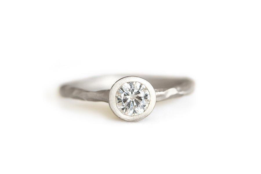 Rustic Carved GIA Diamond Ring Andrea Bonelli 14k White Gold