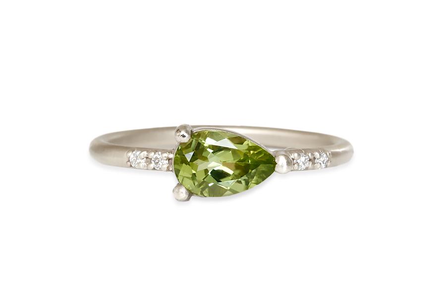 Lilia Peridot + Diamond Ring Andrea Bonelli Jewelry 14k White Gold