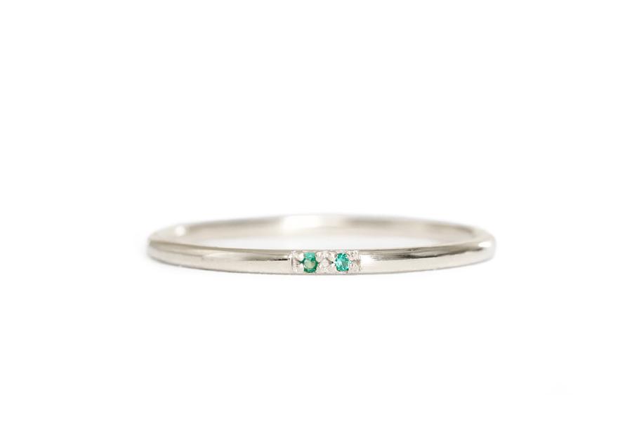 Slim Stacking Emerald Ring Andrea Bonelli 14k White Gold