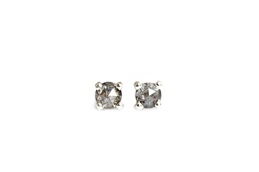 Salt + Pepper Rose Cut Diamond Studs Andrea Bonelli Jewelry 14k White Gold