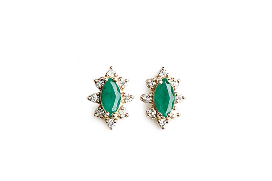 Aura Emerald Halo Studs Andrea Bonelli Jewelry 14k Yellow Gold