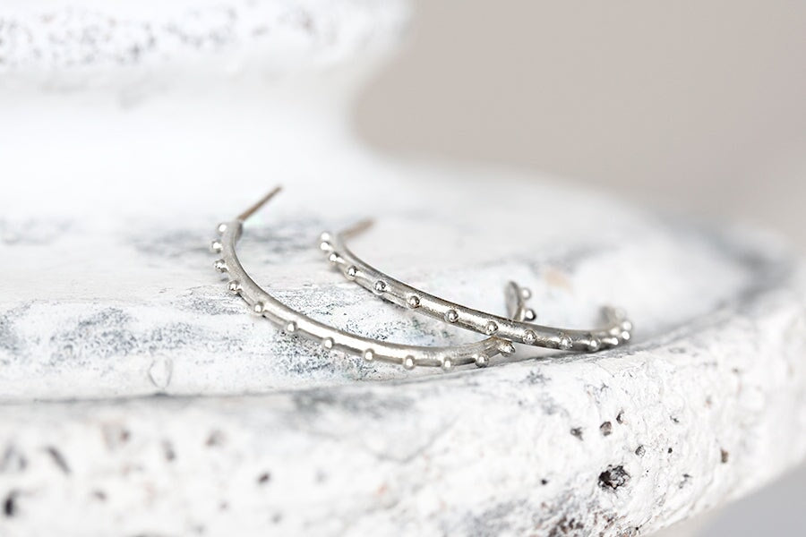 Silver Beaded Hoops Andrea Bonelli Jewelry 