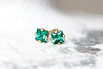 Princess Cut Emerald Studs Andrea Bonelli Jewelry 