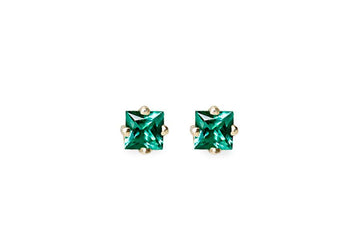 Princess Cut Emerald Studs Andrea Bonelli Jewelry 14k Yellow Gold