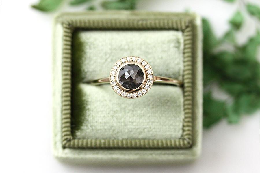 Rose Cut Gray Diamond Halo Ring Andrea Bonelli Jewelry 