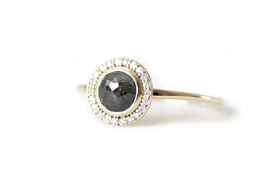 Rose Cut Gray Diamond Halo Ring Andrea Bonelli Jewelry 