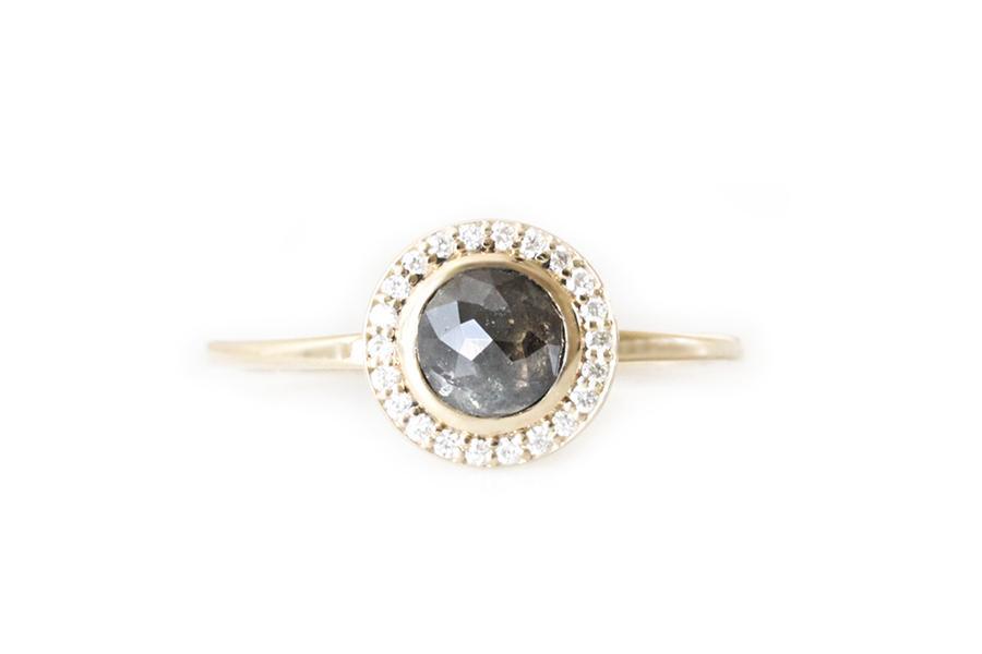 Rose Cut Gray Diamond Halo Ring Andrea Bonelli Jewelry 
