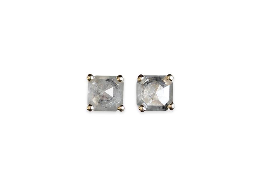 Gray Faceted Diamond Studs Andrea Bonelli Jewelry 14k Yellow Gold