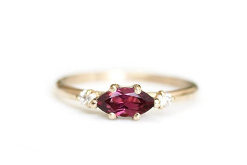 Trine Garnet + Diamond Ring Andrea Bonelli 14k Yellow Gold