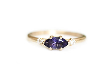 Trine Iolite + Diamond Ring Andrea Bonelli 14k Yellow Gold