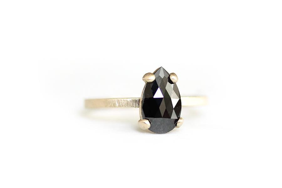 pear black rose cut diamond ring Andrea Bonelli Jewelry 