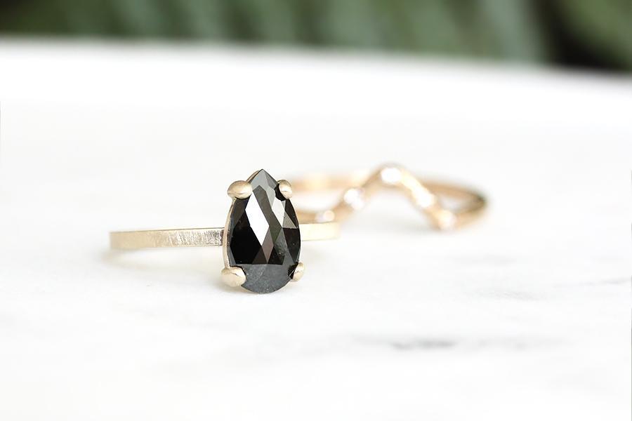 pear black rose cut diamond ring Andrea Bonelli Jewelry 