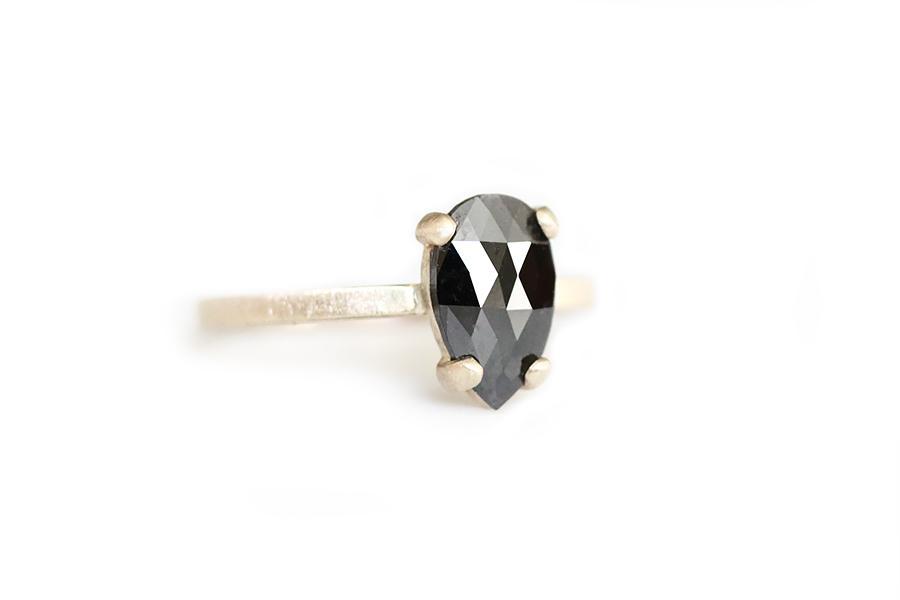 pear black rose cut diamond ring Andrea Bonelli Jewelry 