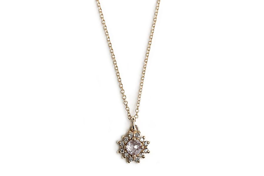 Pink and Gray Diamond Halo Necklace Andrea Bonelli Jewelry 