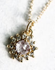 Pink and Gray Diamond Halo Necklace Andrea Bonelli Jewelry 