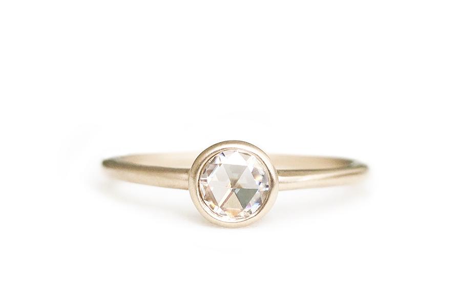 Zoe Rose Cut Moissanite Ring Andrea Bonelli Jewelry 14k Yellow Gold
