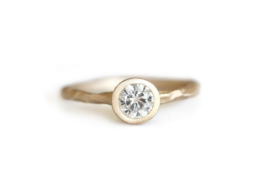 Rustic Carved GIA Diamond Ring Andrea Bonelli 14k Yellow Gold