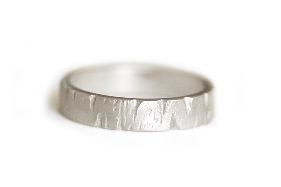 Rustic Carved Bark Band Andrea Bonelli Jewelry 14k White Gold