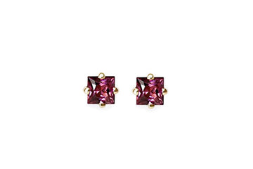 Princess Cut Garnet Studs Andrea Bonelli Jewelry 14k Yellow Gold