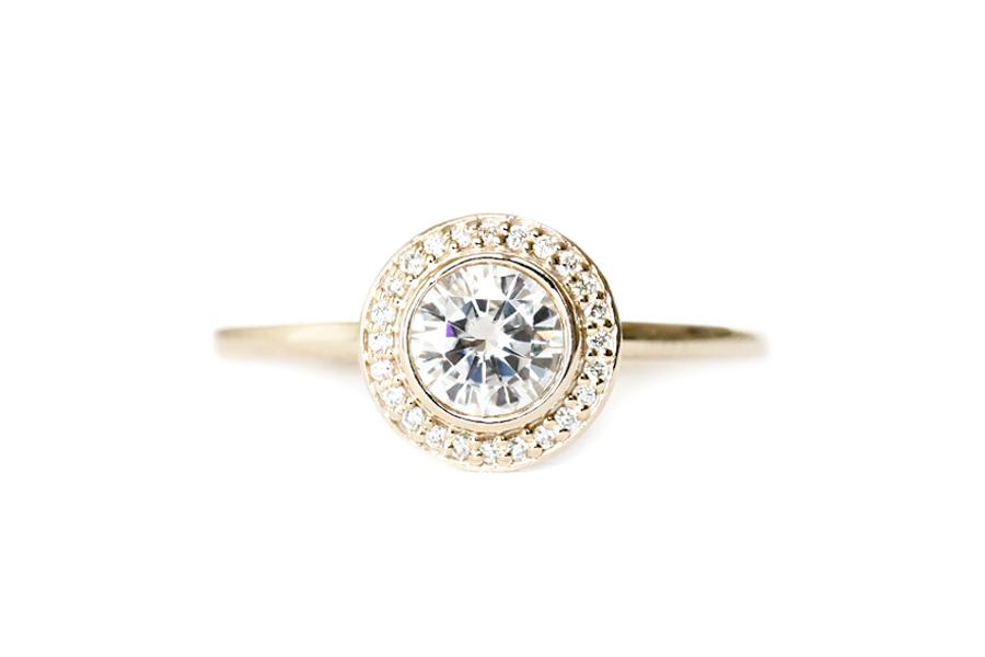 Brie Halo GIA Diamond Ring Andrea Bonelli 14k Yellow Gold