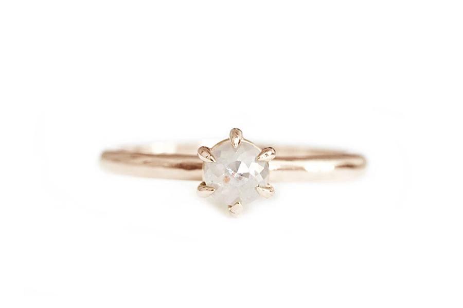 Claire Cream Rose Cut Diamond Ring Andrea Bonelli 14k Rose Gold