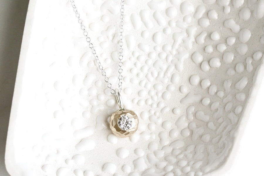 Faceted Gold Pebble + Diamond Necklace Andrea Bonelli 