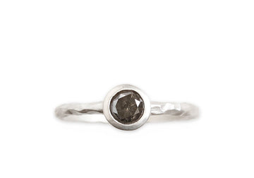 Silver Rustic Carved Gray Diamond Ring Andrea Bonelli Jewelry Sterling Silver