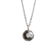 Oxidized Mixed Metals Faceted Pebble + Moissanite Necklace Andrea Bonelli Gold + Silver