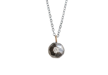 Oxidized Mixed Metals Faceted Pebble + Moissanite Necklace Andrea Bonelli Gold + Silver