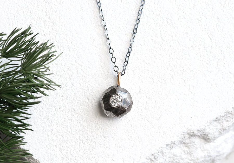 Oxidized Mixed Metals Faceted Pebble + Moissanite Necklace Andrea Bonelli 