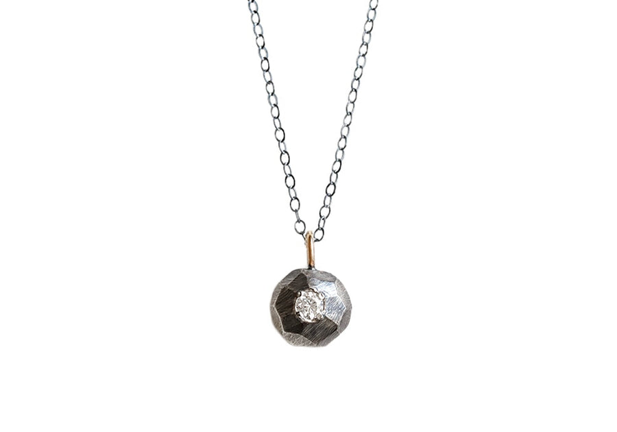 Oxidized Mixed Metals Faceted Pebble + Moissanite Necklace Andrea Bonelli 