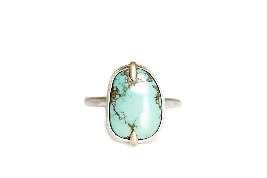 Silver + 14k Turquoise Ring Andrea Bonelli Jewelry Sterling Silver + 14k Gold