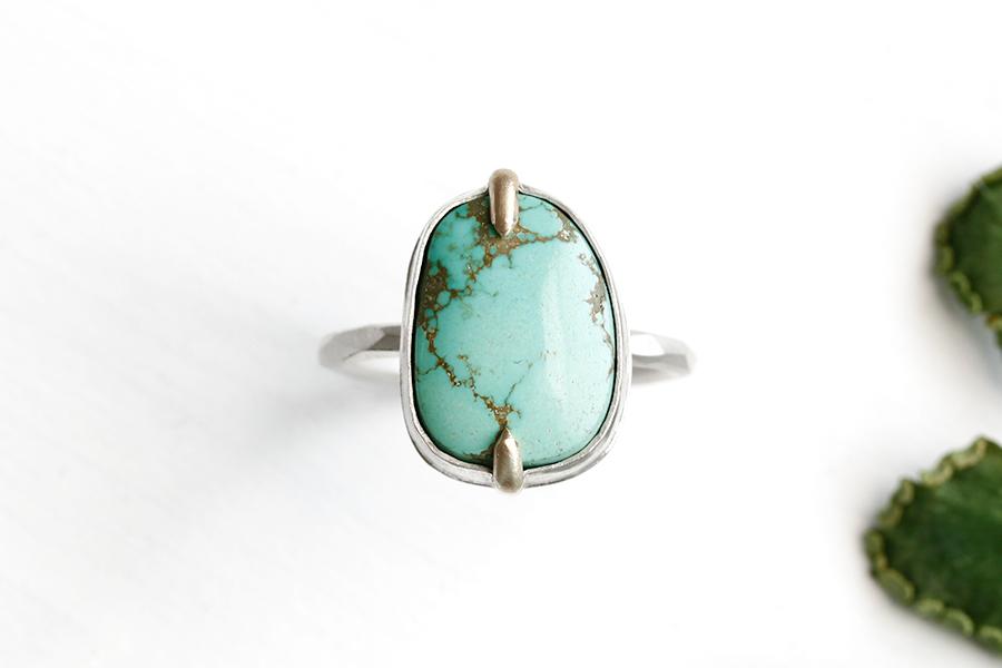 Silver + 14k Turquoise Ring Andrea Bonelli Jewelry 
