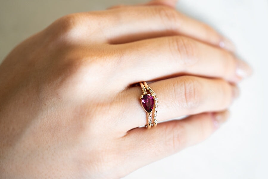 Lilia Garnet + Diamond Ring Andrea Bonelli Jewelry 