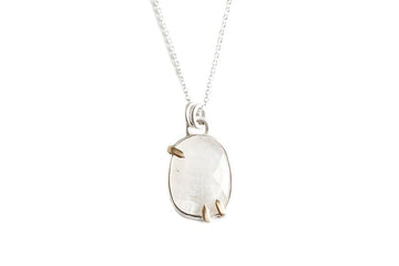 Faceted Moonstone Silver + Gold Necklace Andrea Bonelli Jewelry Sterling Silver + 14k Gold