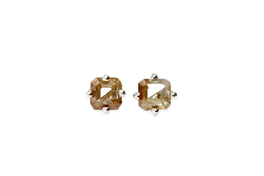 natural faceted diamond studs Andrea Bonelli Jewelry 14k White Gold