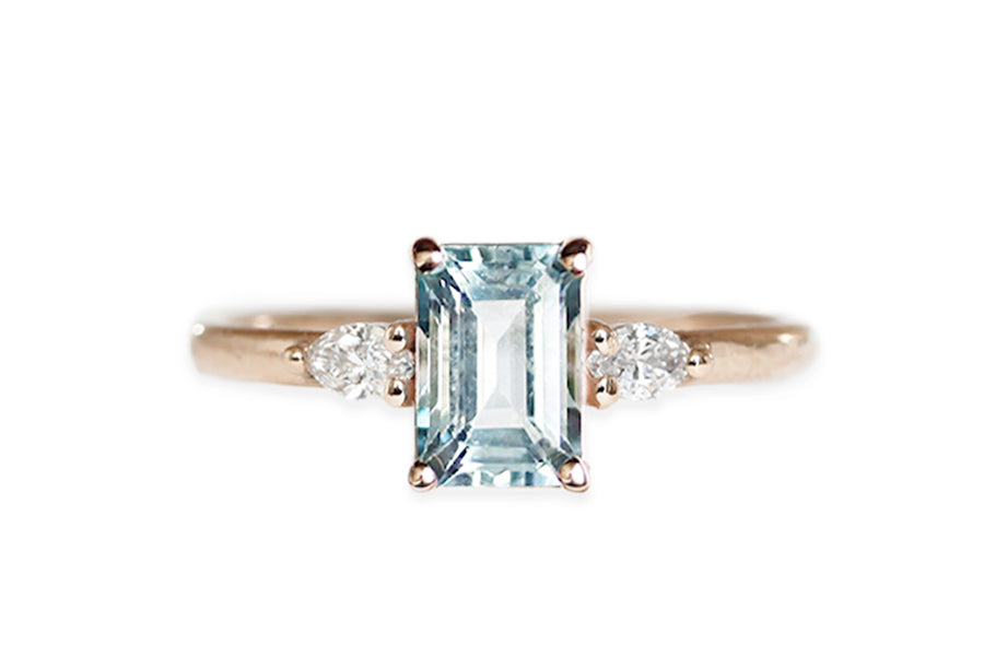 Marina Aquamarine + Diamond Ring Andrea Bonelli 14k Rose Gold