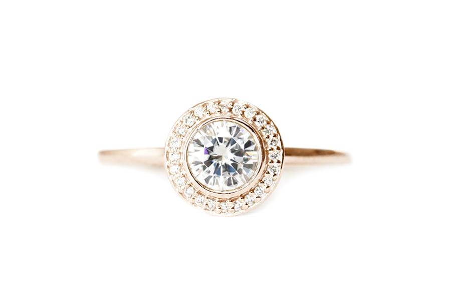 Brie Halo GIA Diamond Ring Andrea Bonelli 14k Rose Gold