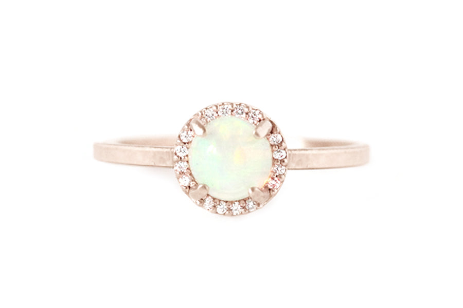 Opal + Diamond Halo Ring Andrea Bonelli 14k Rose Gold