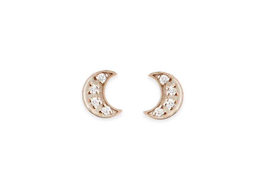 Moon Diamond Studs Andrea Bonelli Jewelry 14k Rose Gold