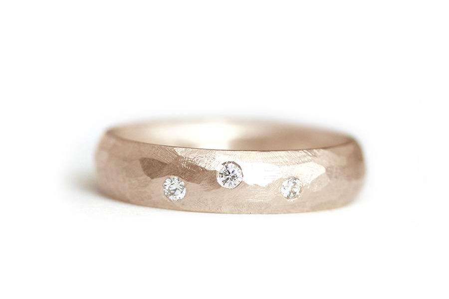 Diamond Rustic Faceted Band Andrea Bonelli Jewelry 14k Rose Gold