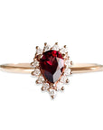 Aura Halo Pear Garnet Ring Andrea Bonelli Jewelry 14k Rose Gold