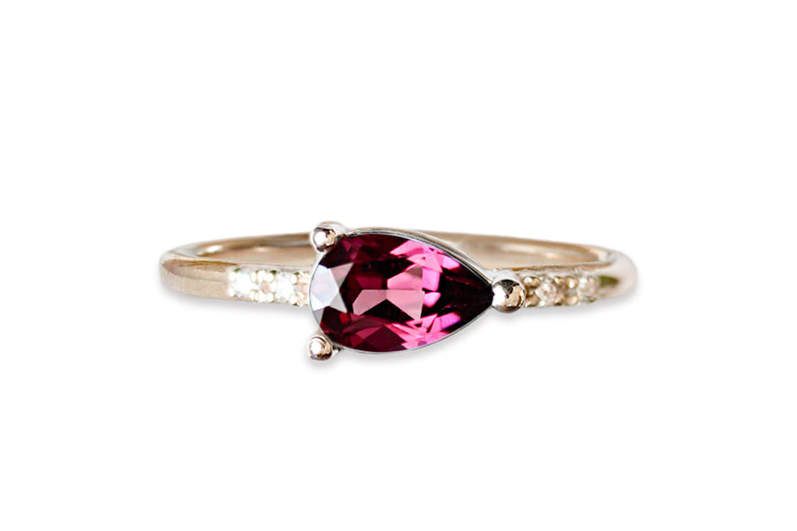 Lilia Garnet + Diamond Ring Andrea Bonelli Jewelry 14k Rose Gold
