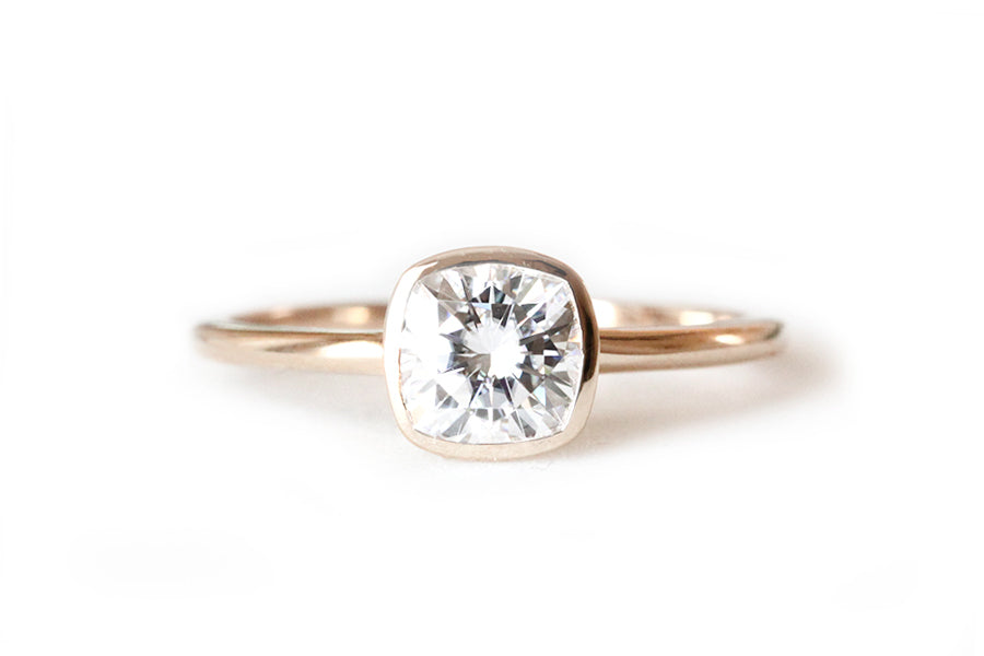 Zoe Cushion Lab Diamond Ring Andrea Bonelli Jewelry 14k Rose Gold