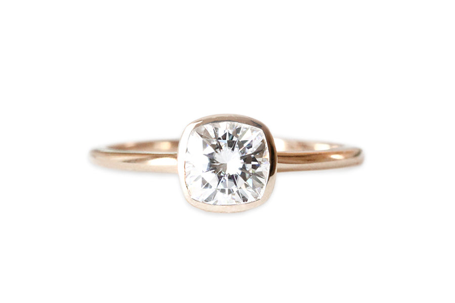 Zoe Cushion Moissanite Ring Andrea Bonelli Jewelry 14k Rose Gold