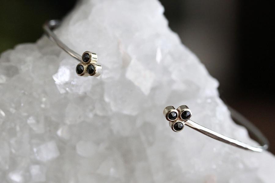 14k + Silver Black Rose Cut Diamond Cuff Andrea Bonelli Jewelry 