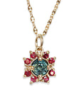 Parti Sapphire and Ruby Halo Necklace Andrea Bonelli Jewelry 