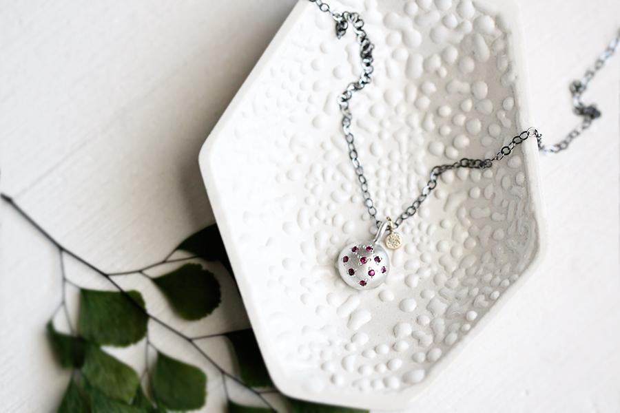 Silver + Gold Pebble Ruby Necklace Andrea Bonelli 