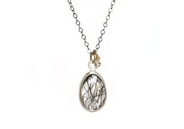 Silver Tourmalinated Quartz and Diamond Necklace Andrea Bonelli Jewelry Mixed Metals